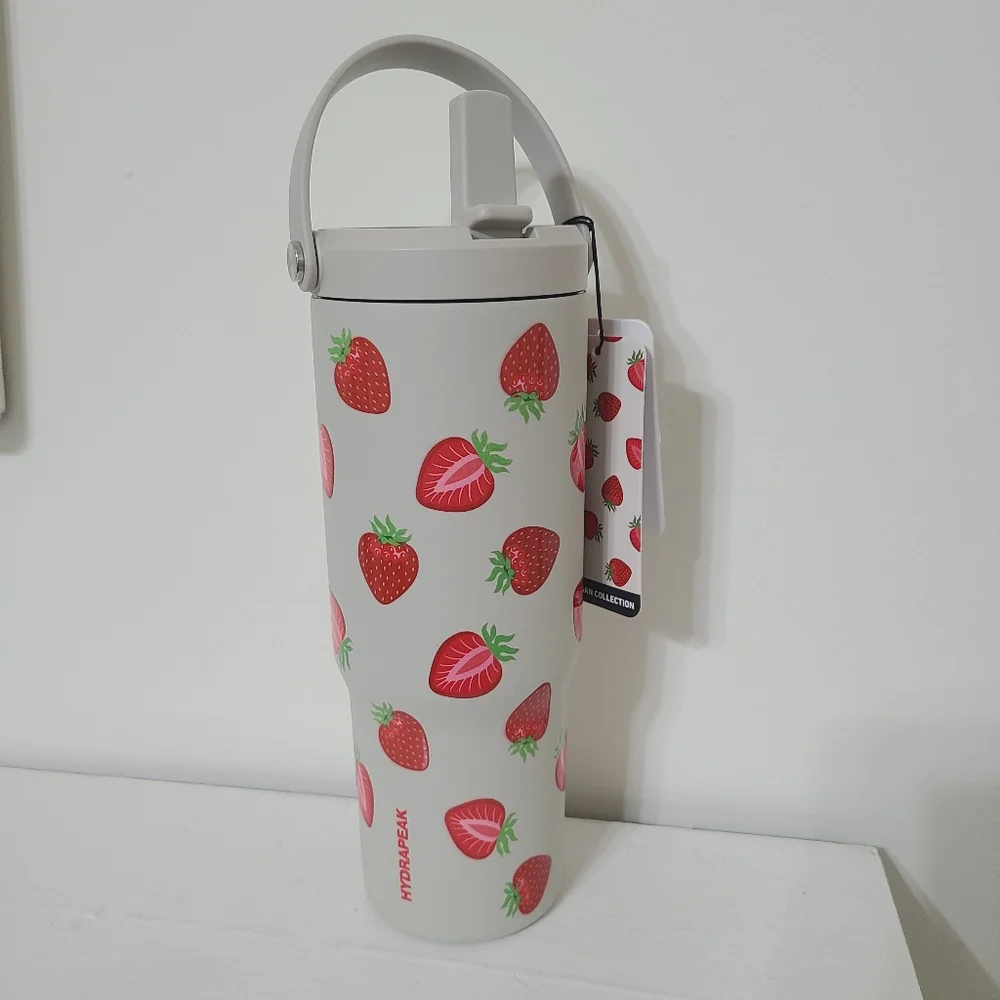 NWT HydraPeak Artisan Collection Strawberry Print Water Bottle 32 oz Flip Straw - Picture 2 of 5
